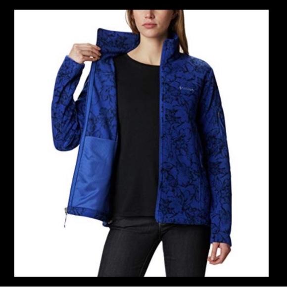 Womens COLUMBIA Fast Trek Blue & Black Floral Print Fleece Zip Up Jacket Sz M - Picture 3 of 16